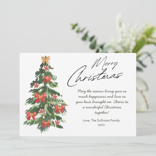 Elegante kerstboom in watercolor plattegrond feestdagenkaart (Staand voorkant)