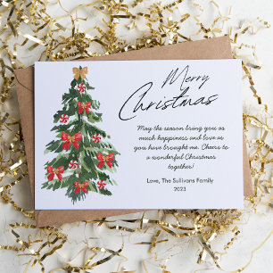 Elegante kerstboom in waterverf plat design feestdagenkaart