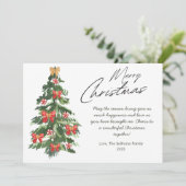 Elegante Kerstboom in waterverf plat ontwerp Feestdagenkaart (Staand voorkant)