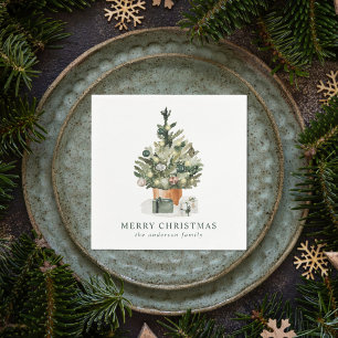 Elegante kerstboom in waterverf servet