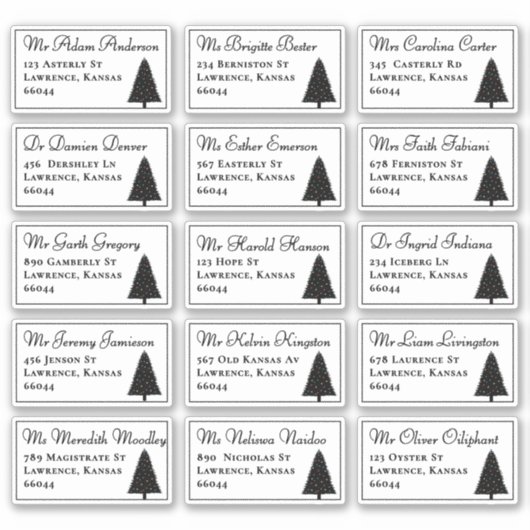 Elegante Kerstboom Individuele Namen Adres Sticker (Voorkant)