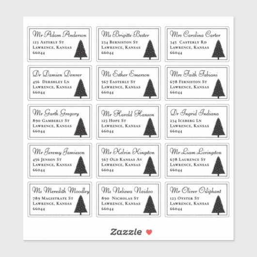 Elegante Kerstboom Individuele Namen Adres Sticker (Vel)