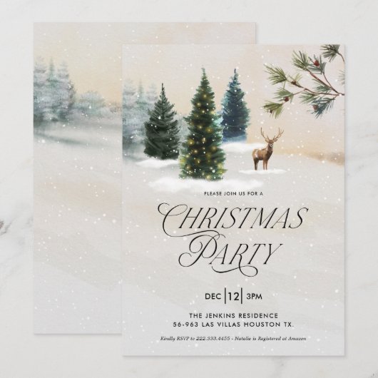 Elegante Kerstboom Kerstfeest Uitnodiging (Voorkant / Achterkant)