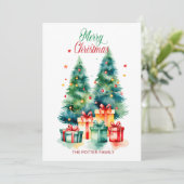 Elegante Kerstboom Kerstvakantie Feestdagenkaart (Staand voorkant)