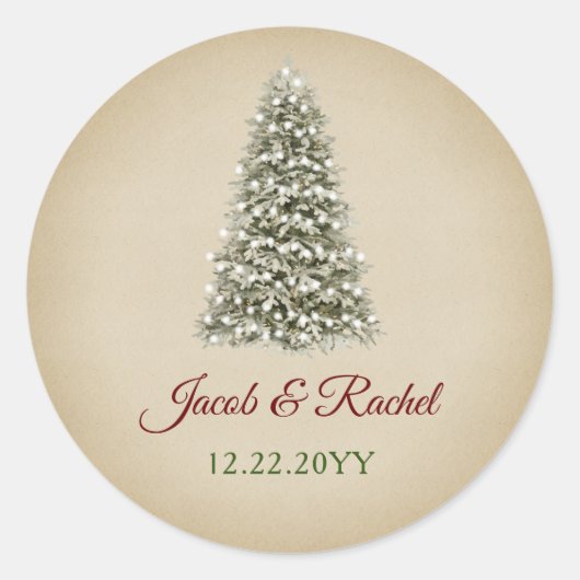 Elegante kerstboom Kraft Paper Wedding Ronde Sticker (Voorkant)