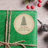Elegante kerstboom kraftpapier retouradres ronde sticker