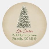 Elegante kerstboom kraftpapier retouradres ronde sticker (Voorkant)