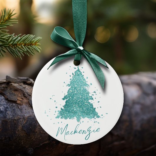 Elegante kerstboom | Luxe Aqua Mint Custom Keramisch Ornament