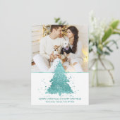 Elegante kerstboom | Luxe Aqua Mint foto Feestdagenkaart (Staand voorkant)