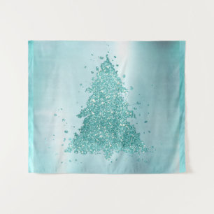 Elegante Kerstboom   Luxe Aqua Mint Spatten Wandkleed