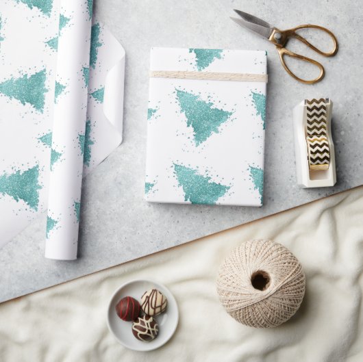 Elegante kerstboom | Luxe Aqua Mint Splatter Cadeaupapier (Crafts)
