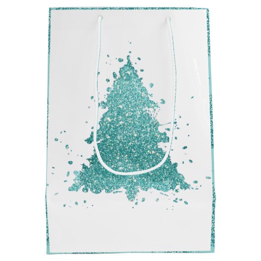 Elegante kerstboom | Luxe Aqua Mint Splatter Medium Cadeauzakje (Achterkant)