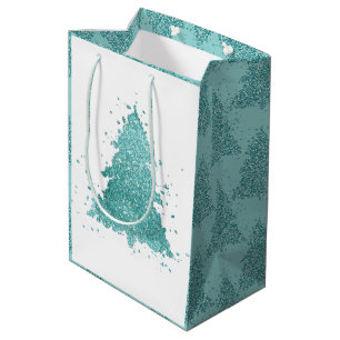 Elegante kerstboom   Luxe Aqua Mint Splatter Medium Cadeauzakje