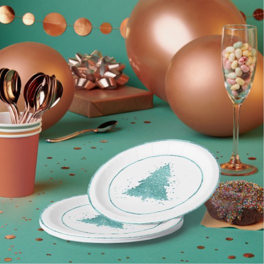 Elegante kerstboom | Luxe Aqua Mint Splatter Papieren Bordje (Multi)