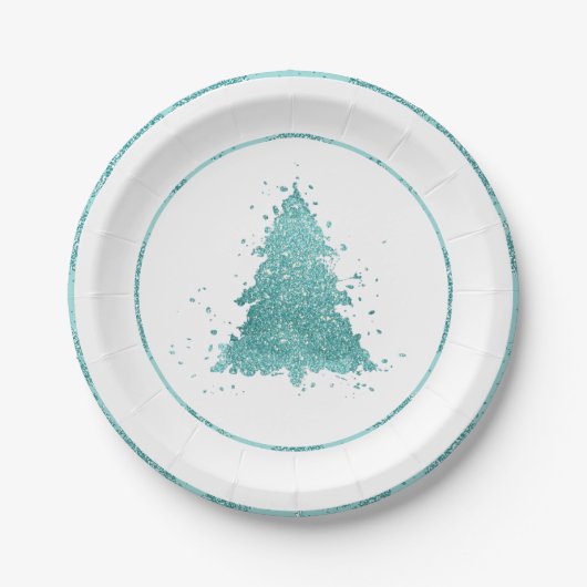 Elegante kerstboom | Luxe Aqua Mint Splatter Papieren Bordje (Voorkant)