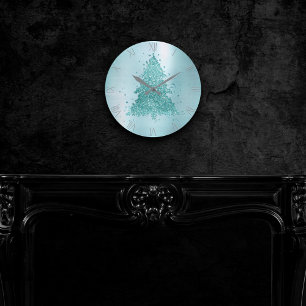 Elegante kerstboom   Luxe Aqua Mint Splatter Ronde Klok