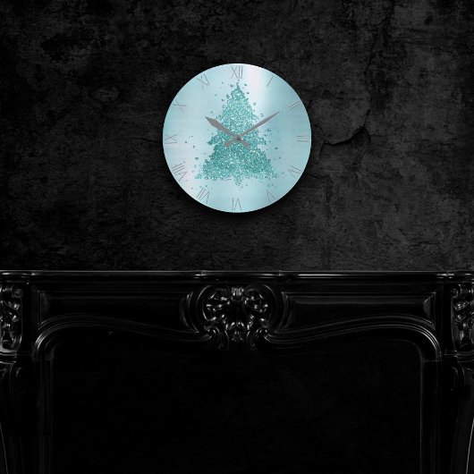 Elegante kerstboom | Luxe Aqua Mint Splatter Ronde Klok