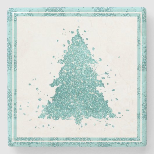 Elegante kerstboom | Luxe Aqua Mint Splatter Stenen Onderzetter (Voorkant)