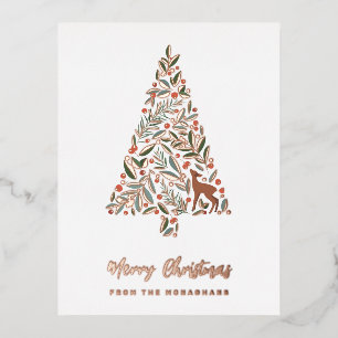 Elegante Kerstboom met Bladeren   Klein Hert  Folie Feestdagen Briefkaart