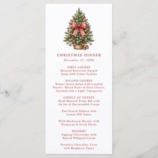Elegante kerstboom met rode gingham strik in water menu (Voorkant)