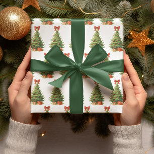 Elegante kerstboom met rode strik en Cadeaus - Cadeaupapier