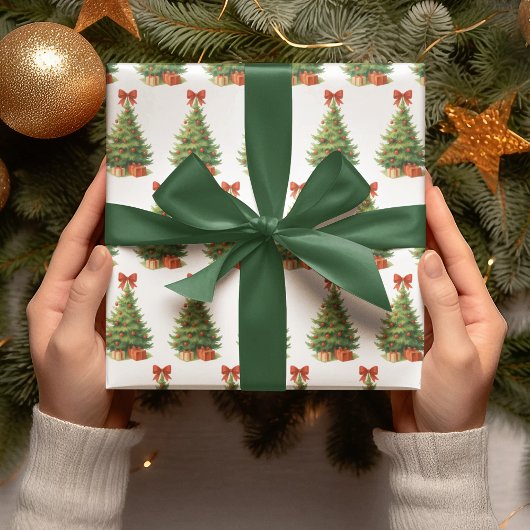 Elegante kerstboom met rode strik en Cadeaus - Cadeaupapier