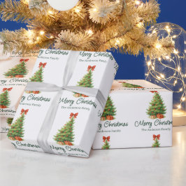 Elegante kerstboom met rode strik en Cadeaus - Cadeaupapier