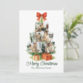 Elegante kerstboom met rode strik en Cadeaus - Feestdagenkaart (Staand voorkant)