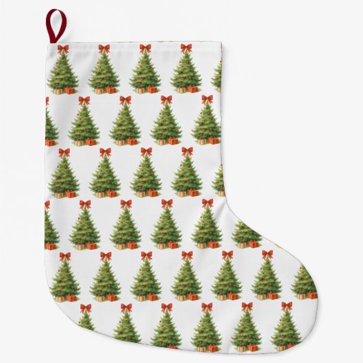 Elegante kerstboom met rode strik en Cadeaus - Grote Kerstsok (Voorkant)