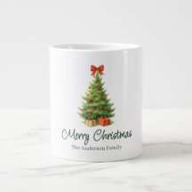 Elegante kerstboom met rode strik en cadeaus - 