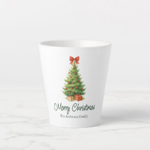 Elegante kerstboom met rode strik en Cadeaus - Latte Mok