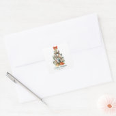 Elegante kerstboom met rode strik en cadeaus - vierkante sticker (Envelop)
