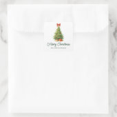 Elegante kerstboom met rode strik en Cadeaus - Vierkante Sticker (Tas)