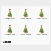 Elegante kerstboom met rode strik en cadeaus -  vierkante sticker (Vel)