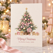 Elegante kerstboom met roze linten