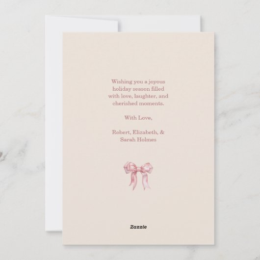 Elegante kerstboom met roze strikjes feestdagenkaart (Achterkant)