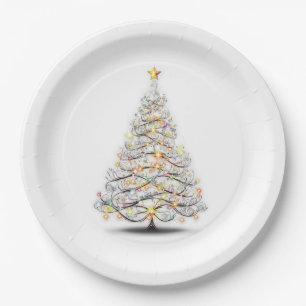 Elegante kerstboom met sprankelende lichtjes papieren bordje
