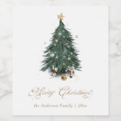 Elegante Kerstboom Prettig Kerstfeest Wijn Etiket (Enkel label)