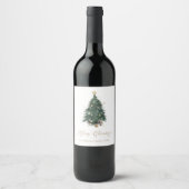 Elegante Kerstboom Prettig Kerstfeest Wijn Etiket (Voorkant)