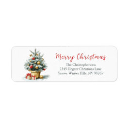 Elegante Kerstboom Retouradreslabels Etiket