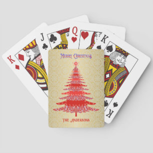 Elegante Kerstboom Rode Gouden Naam Ornamenten Pokerkaarten