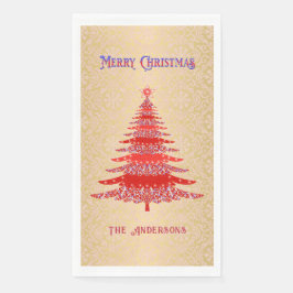 Elegante Kerstboom Rode Gouden Naam Ornamenten Servet