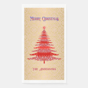 Elegante Kerstboom Rode Gouden Naam Ornamenten Servet