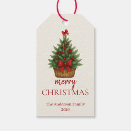 Elegante Kerstboom – Rode Lint  Cadeaulabel