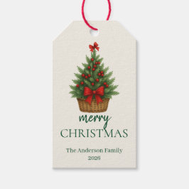 Elegante Kerstboom – Rode Lint  Cadeaulabel