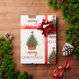 Elegante Kerstboom – Rode Lint  Cadeaupapier
