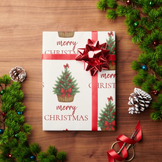 Elegante Kerstboom – Rode Lint  Cadeaupapier (Feestdagen Geschenken)