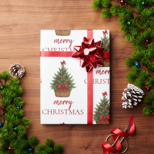 Elegante Kerstboom – Rode Lint Cadeaupapier (Feestdagen Geschenken)