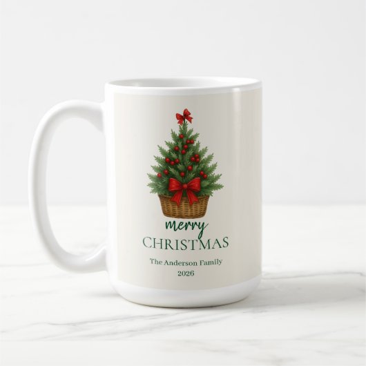 Elegante Kerstboom – Rode Lint Koffiemok (Links)