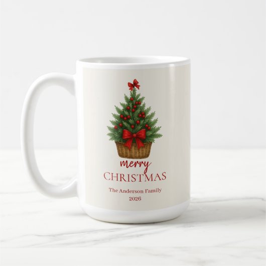 Elegante Kerstboom – Rode Lint  Koffiemok (Links)